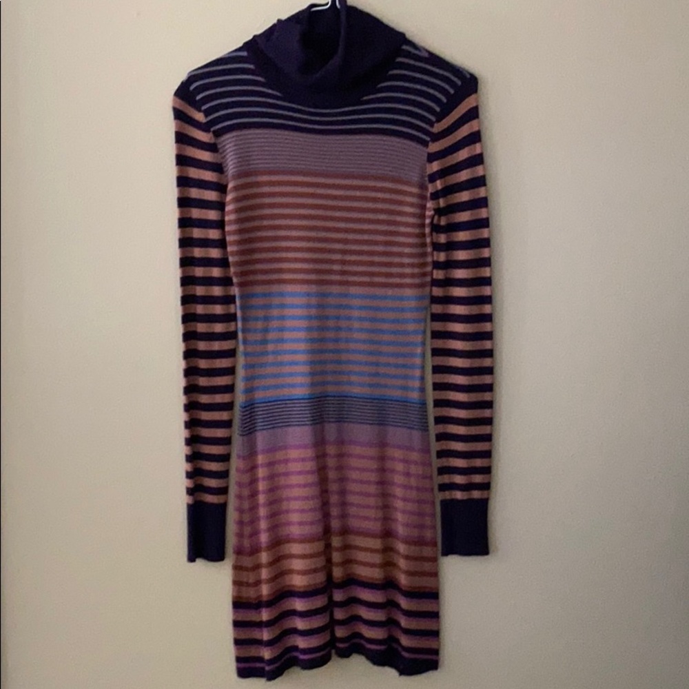 Striped Turtleneck Sweater Dress